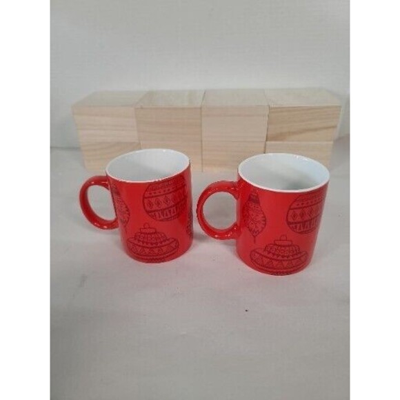 Set Of 2 Starbucks Red Holiday Christmas Ornament Pattern Coffee Mug/Cup  2015 - Picture 3 of 5